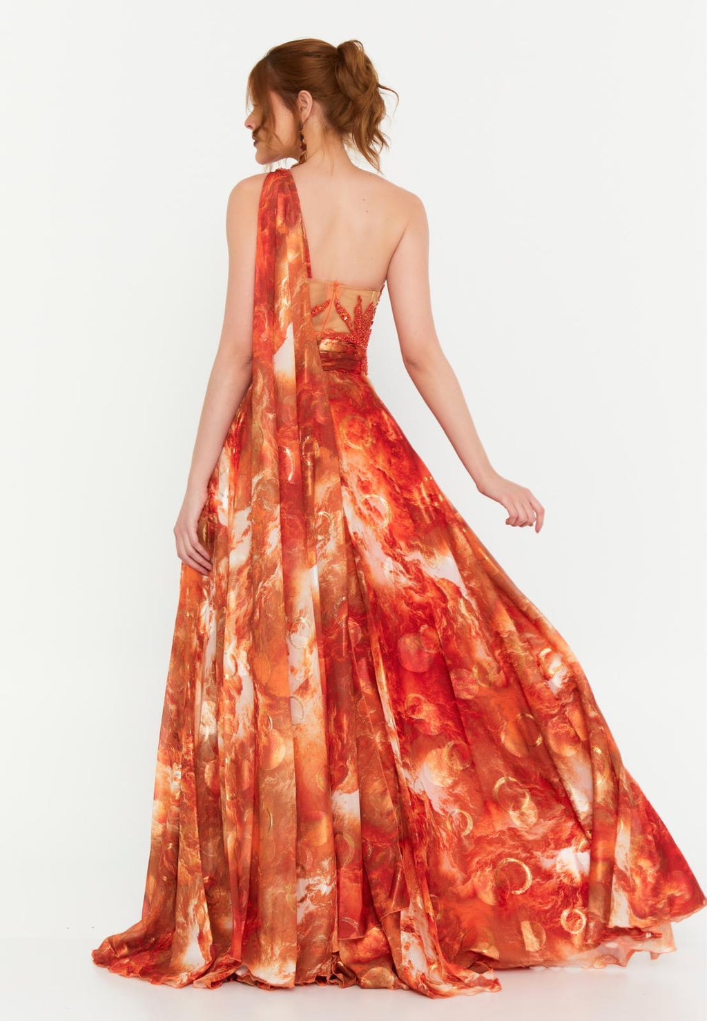 Sunset Flame – Elegantes One-Shoulder Abendkleid