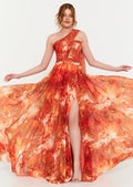 Sunset Flame – Elegantes One-Shoulder Abendkleid