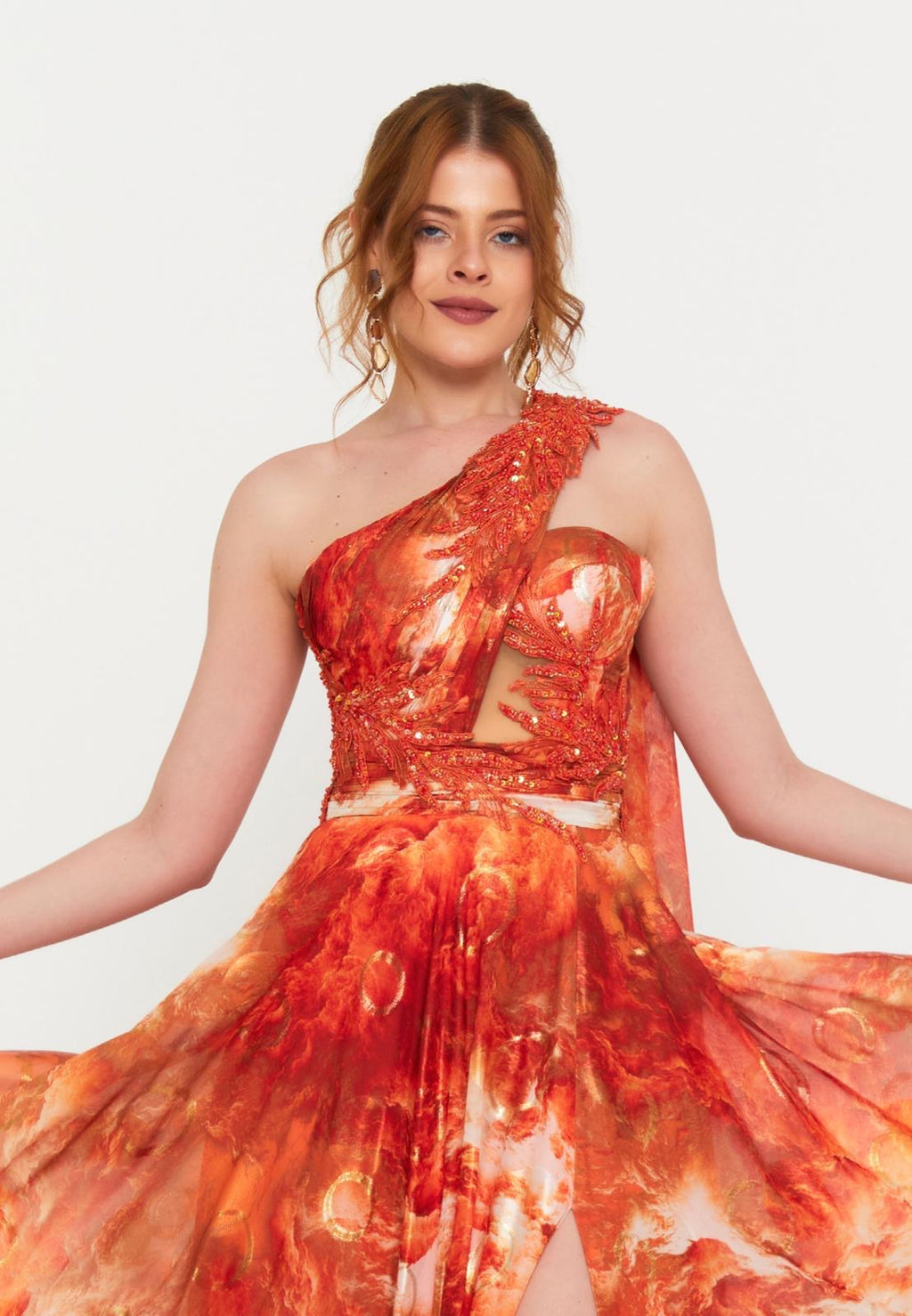 Sunset Flame – Elegantes One-Shoulder Abendkleid