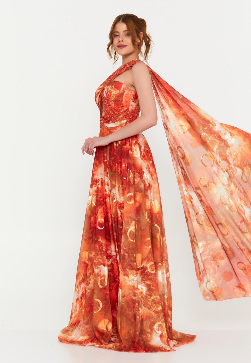 Sunset Flame – Elegantes One-Shoulder Abendkleid