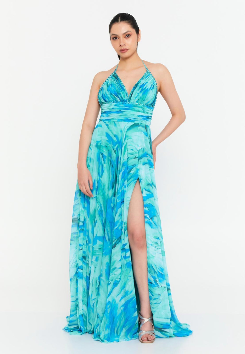 Turquoise Breeze – Elegantes Maxi-Abendkleid mit Beinschlitz