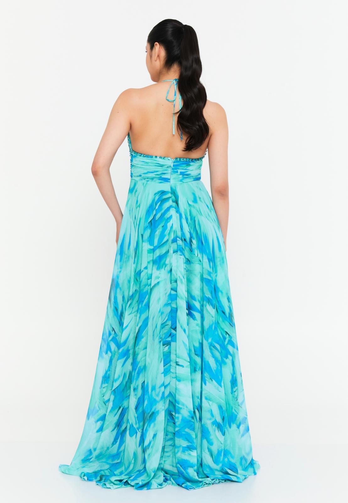 Turquoise Breeze – Elegantes Maxi-Abendkleid mit Beinschlitz