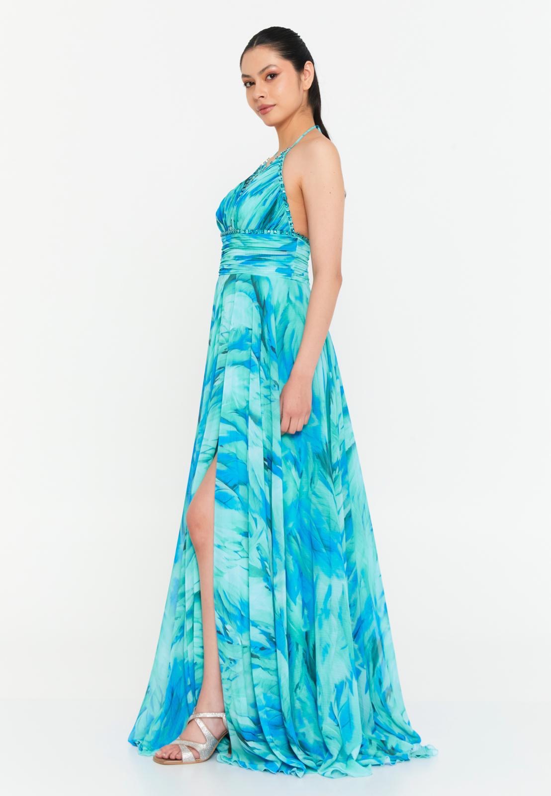 Turquoise Breeze – Elegantes Maxi-Abendkleid mit Beinschlitz