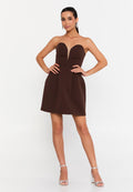 Elegantes trägerloses Cocktailkleid – Brown Elegance